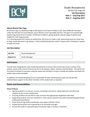 Studio receptionist jobs