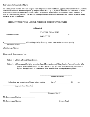 Oklahoma Construction License Affidavit