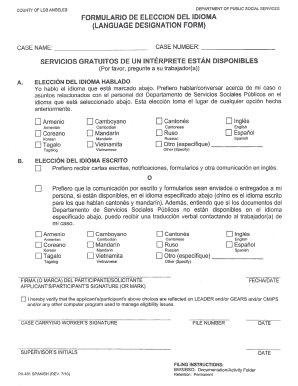 Formulario de Elección del Idioma