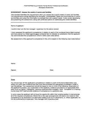 Drug & Alcohol Family Worker Professional Certification Workplace Assessment