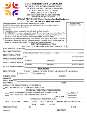 Utah Death Certificate Request Form
