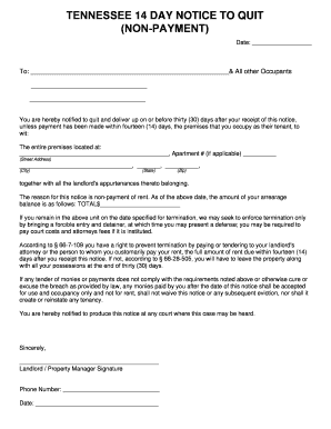 Tennessee 14 Day Notice to Quit