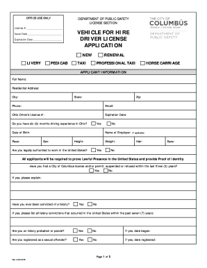 Ohio Vehicle for Hire Driver Application