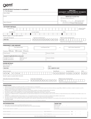 Gem Visa Automatic Payment Authority Form