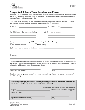 Suspected Allergy/Food Intolerance Form