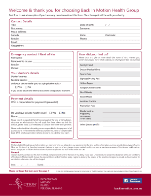 Back In Motion Health Group Patient Intake Form