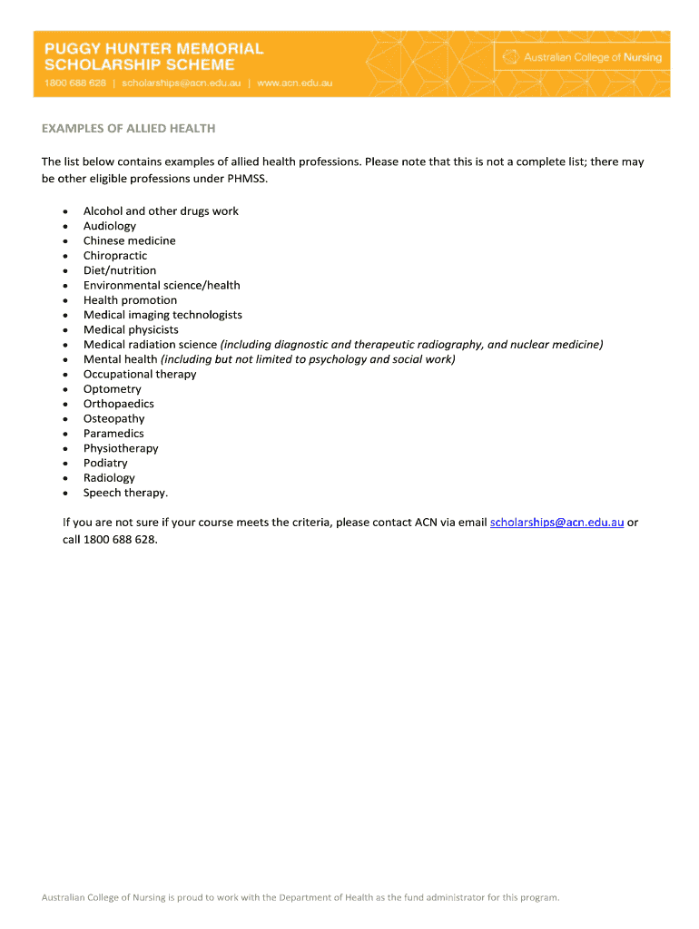 Fillable Online EXAMPLES OF ALLIED HEALTH Fax Email Print pdfFiller