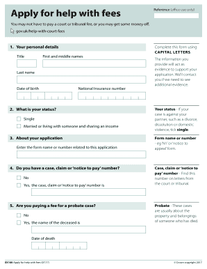 UK Help with Court Fees Application