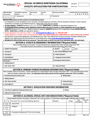 Special Olympics Northern California Athlete Application