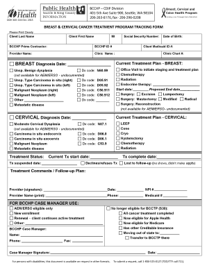 Breast and Cervical Cancer Treatment Program Tracking Form