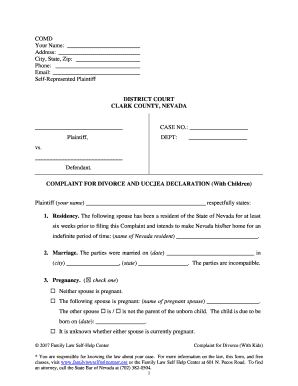Complaint for Divorce and UCCJEA Declaration (With Children)