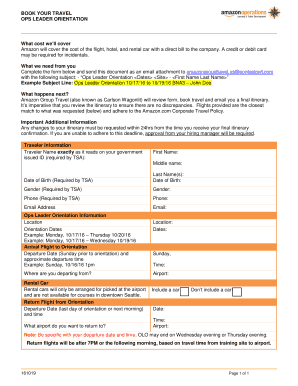 Amazon Ops Leader Orientation Travel Form