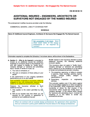 Additional Insured Form for Engineers, Architects, Surveyors