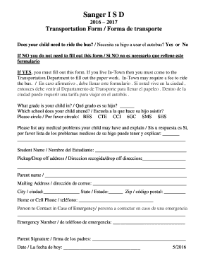 Transportation Form / Forma de transporte