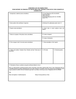 Certificate of Inspection for EU Organic Imports