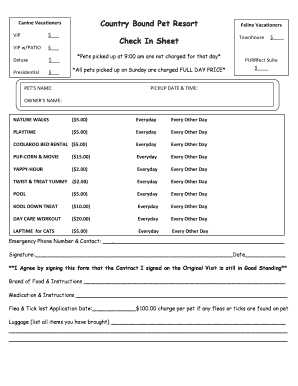 Pet Resort Check In Form