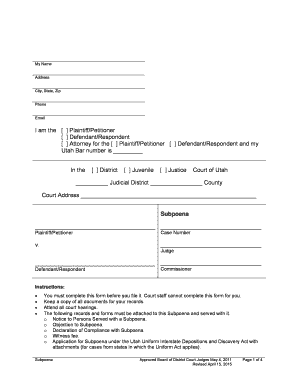 Utah Subpoena Form