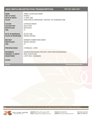 Fillable Online NSW BIRTH REGISTRATION TRANSCRIPTION Fax Email Print ...