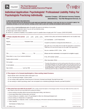Psychologists’ Professional Liability Insurance Application