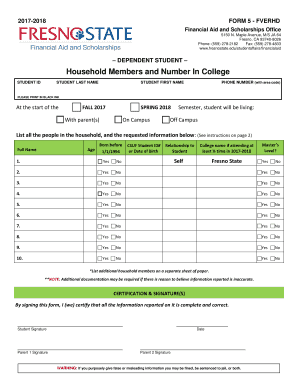 2017-2018 Dependent Student Financial Aid Form