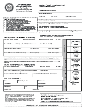 City of Houston Birth and Death Certificate Application
