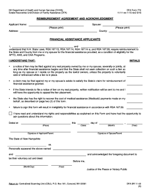 New Hampshire Reimbursement Agreement Form 770