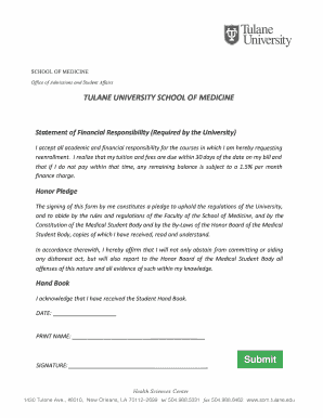 Tulane University Financial Responsibility Statement