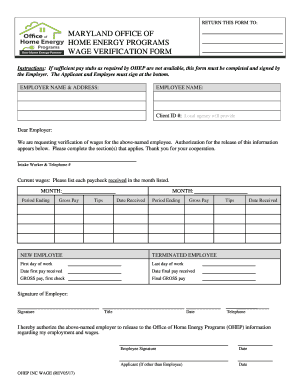 Maryland Wage Verification Form
