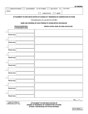 Attachment to Post-Move Notice of Change of Residence of Conservatee or Ward