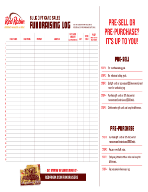 Red Robin Gift Card Fundraising Log