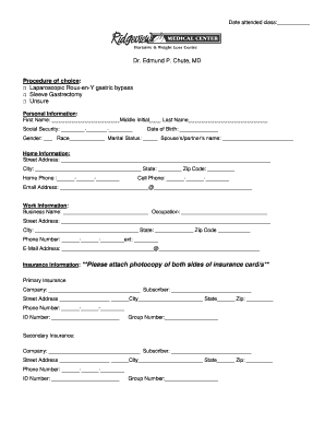Bariatric Surgery Patient Information Form
