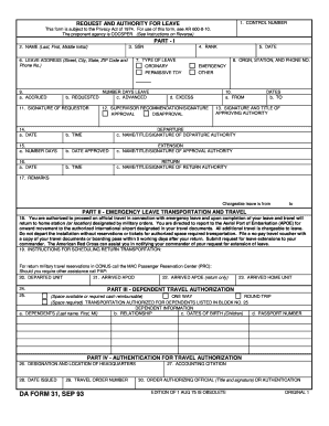 Request and Authority for Leave Form