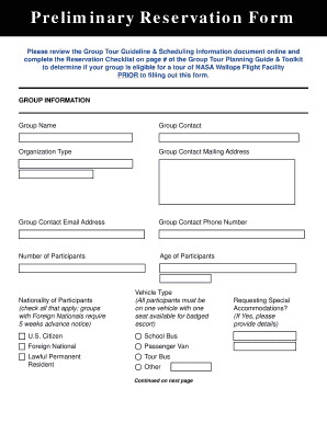 NASA Wallops Flight Facility Tour Reservation Form