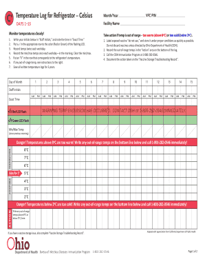 Celsius Temperature Log for Refrigerator