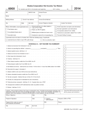 Alaska Corporation Net Income Tax Return