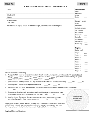 North Carolina Official Abstract and Certification