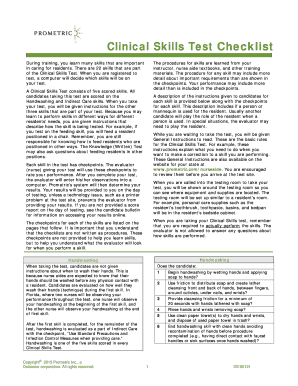 Clinical Skills Test Checklist