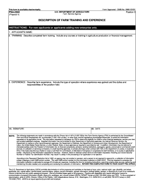 FSA-2302 Farm Training and Experience Form
