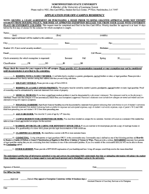 Northwestern State University Off-Campus Residency Application