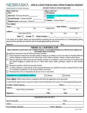 Nebraska Handicapped Parking Permit Application