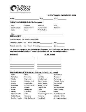 Patient Medical Information Sheet