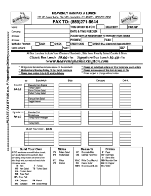 Heavenly Ham Lunch Order Form
