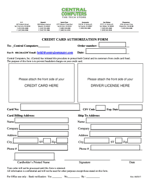 Credit Card Authorization Form