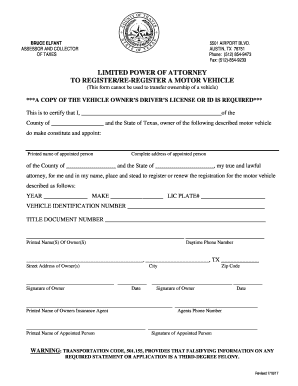 Texas Limited Power of Attorney for Vehicle Registration