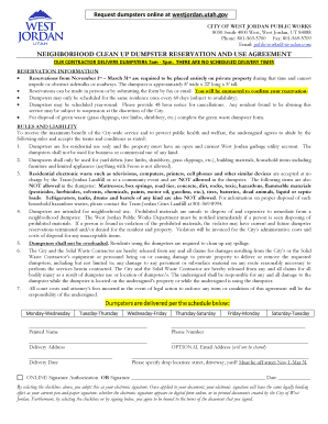 West Jordan Dumpster Reservation Agreement