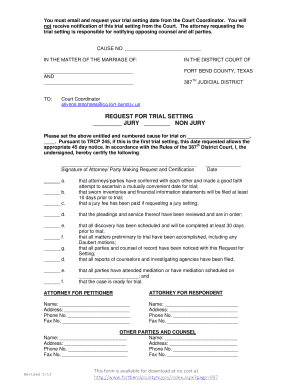 Request for Trial Setting