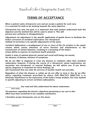 Chiropractic Care Terms of Acceptance