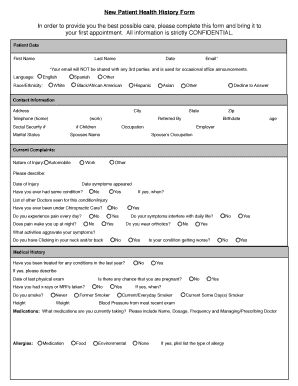 New Patient Health History Form