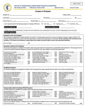 Change of Program Form