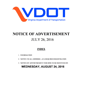 Virginia DOT Bid Advertisement Notice